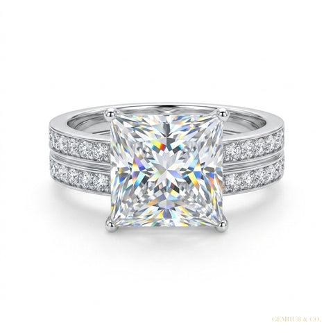 4.90 ct DEW Princess Cut Moissanite Ring Engagement Birthday Gift for Her 18K Gold Plat 18K Gold Plated – white background main image