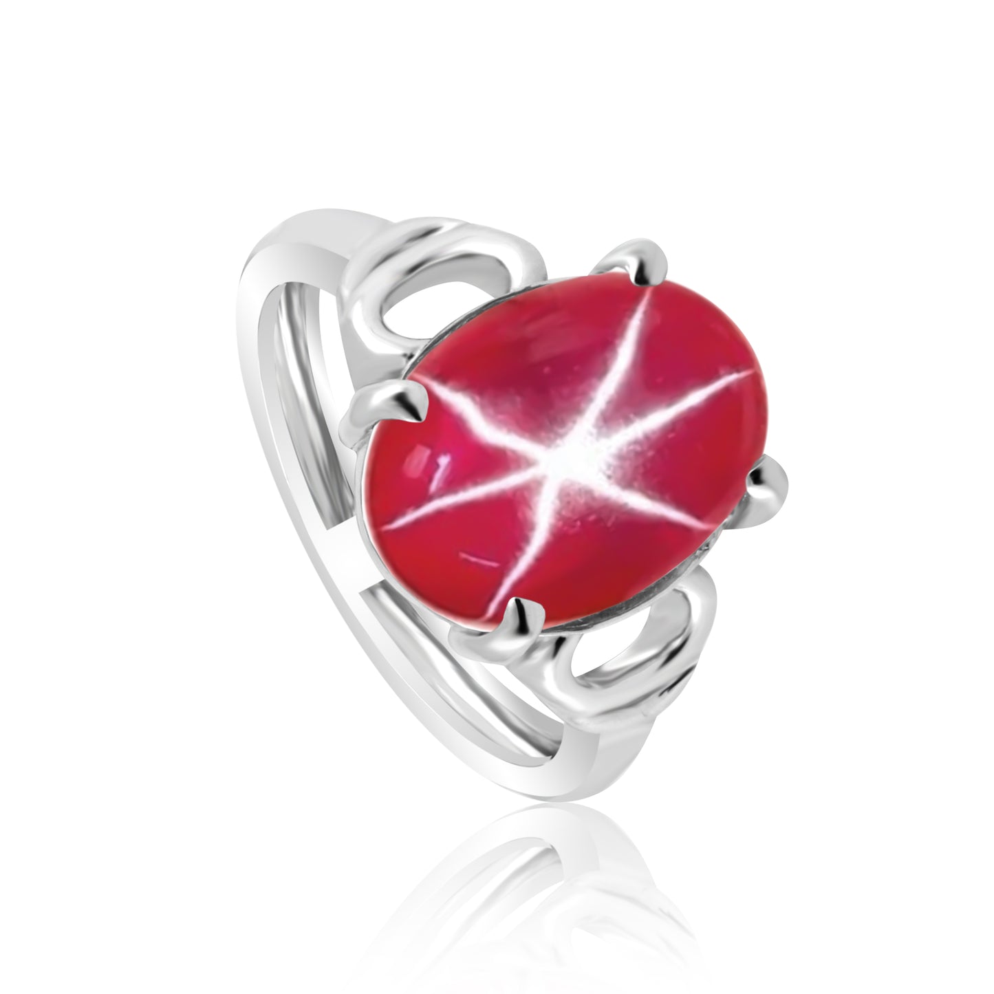 Certified 6 Ct. Natural Oval Shape 6 Rays Red Star Ruby Ring in 925 Sterling Silver
