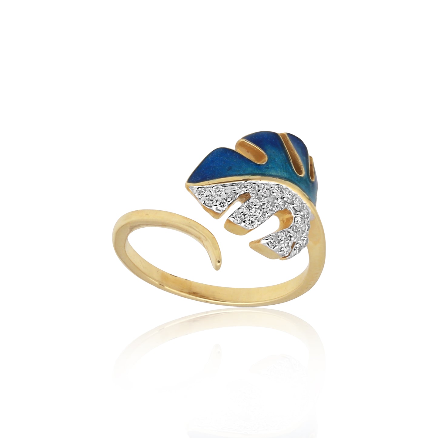 Enamel and Diamond Leaf Ring