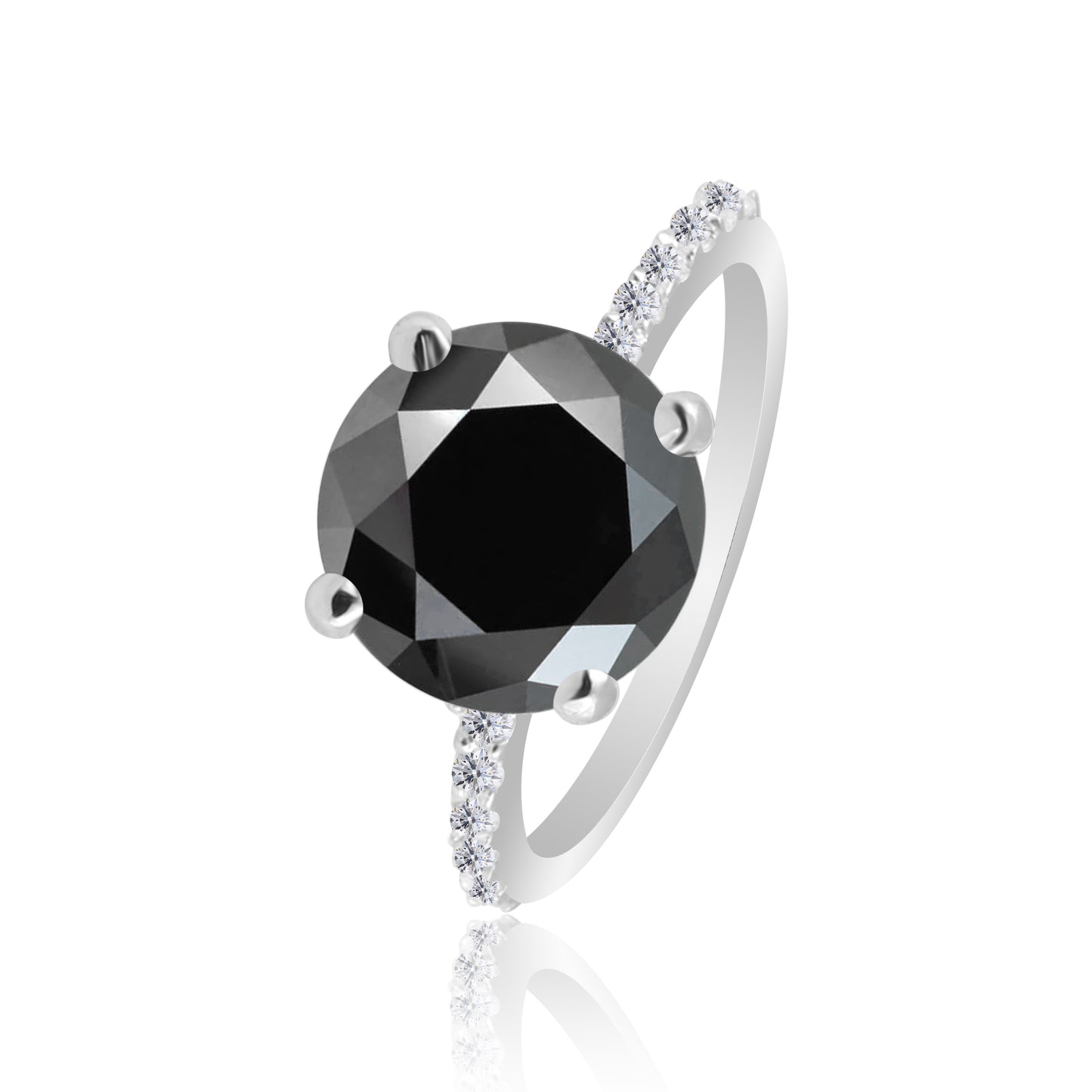 7 Ct. Round Cut Black Moissanite & White Moissanite 925 Sterling Silver Ring