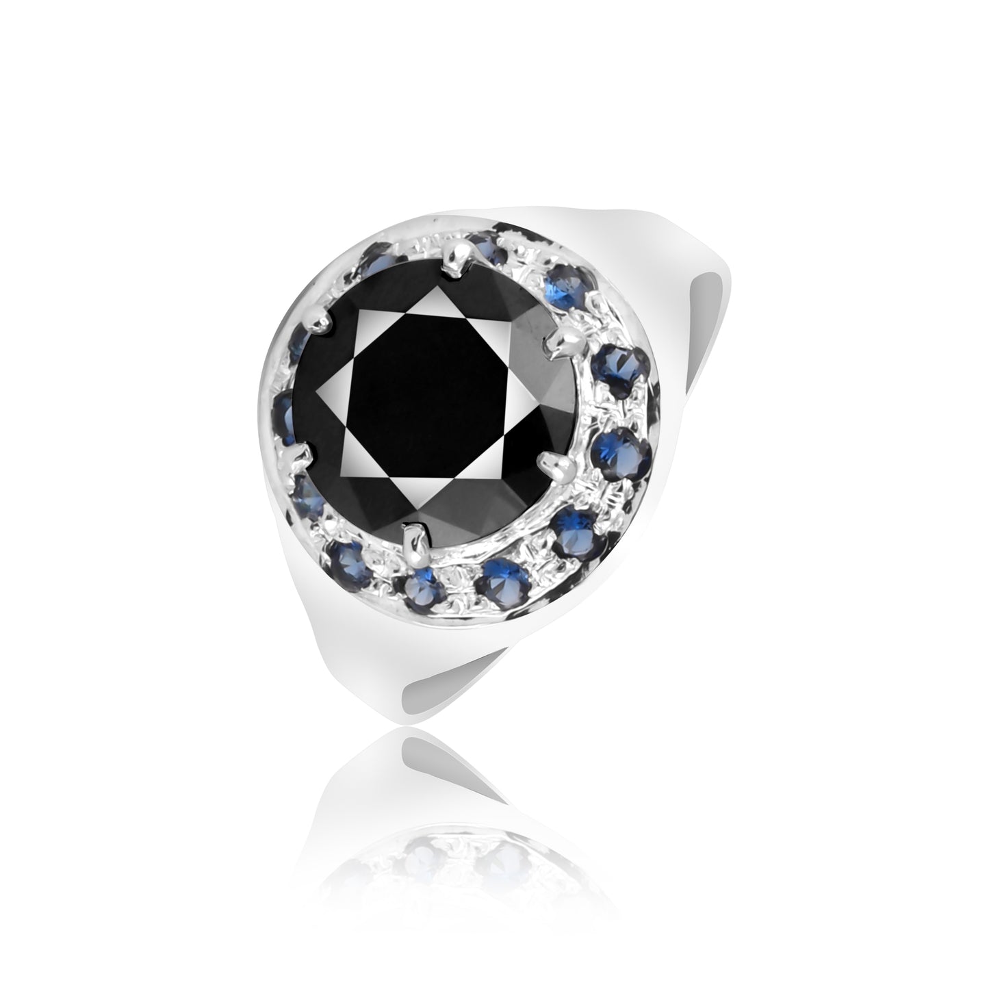 6 Ct. Round Cut Black Moissanite & Sapphire 925 Sterling Silver Ring