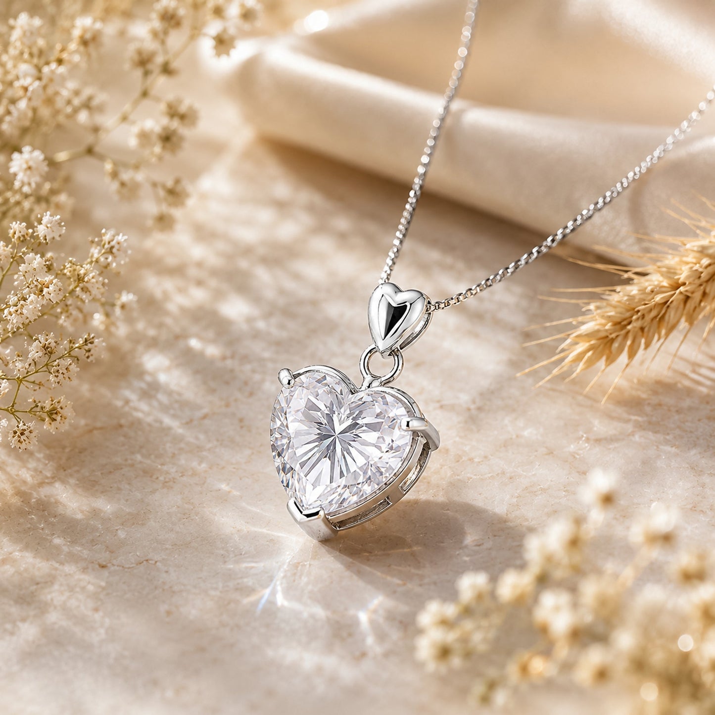7.50ct DEW White Moissanite Heart Cut Pendant Necklace