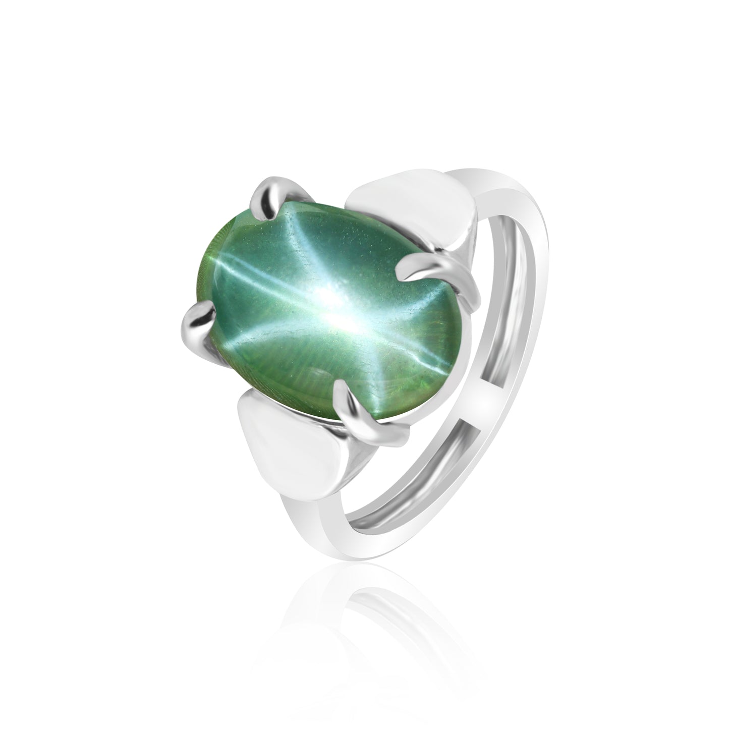9 Ct Natural Oval Cabochon 6 Rays Green Star Sapphire 925 Sterling Silver Ring