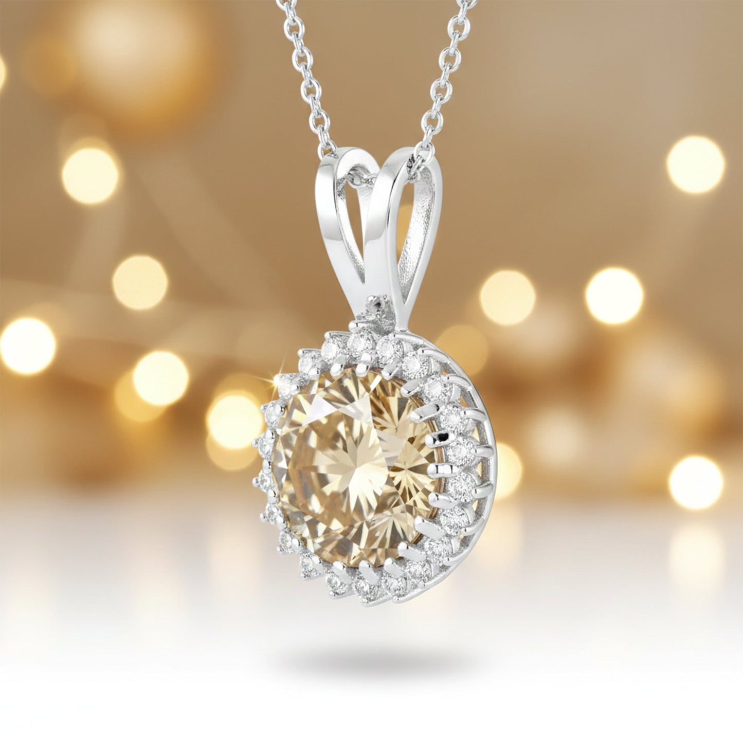5.70 ct DEW Champagne Moissanite Pendant in Gold Vermeil Certified for Her Gift