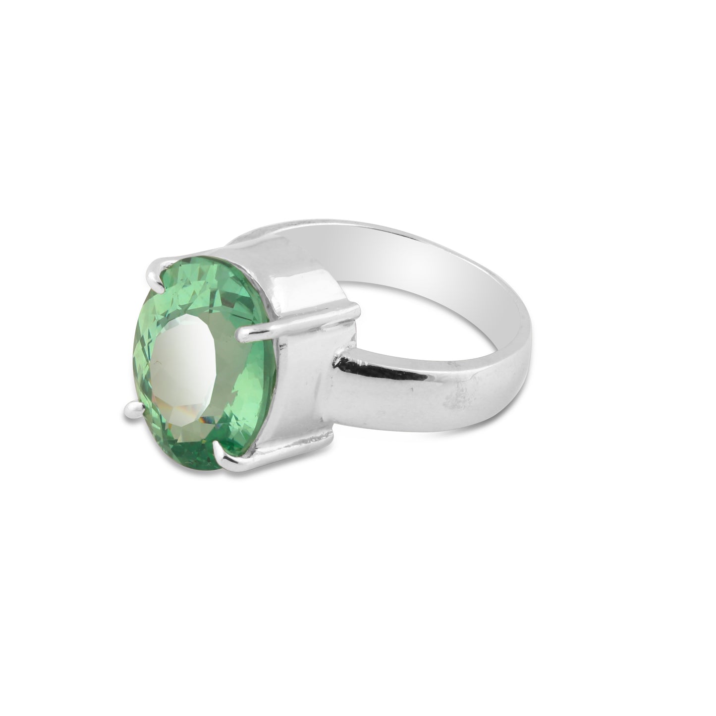 Certified 5-6 Ct. Natural Oval Cut Green Amethyst Ring in 925 Sterling Silver