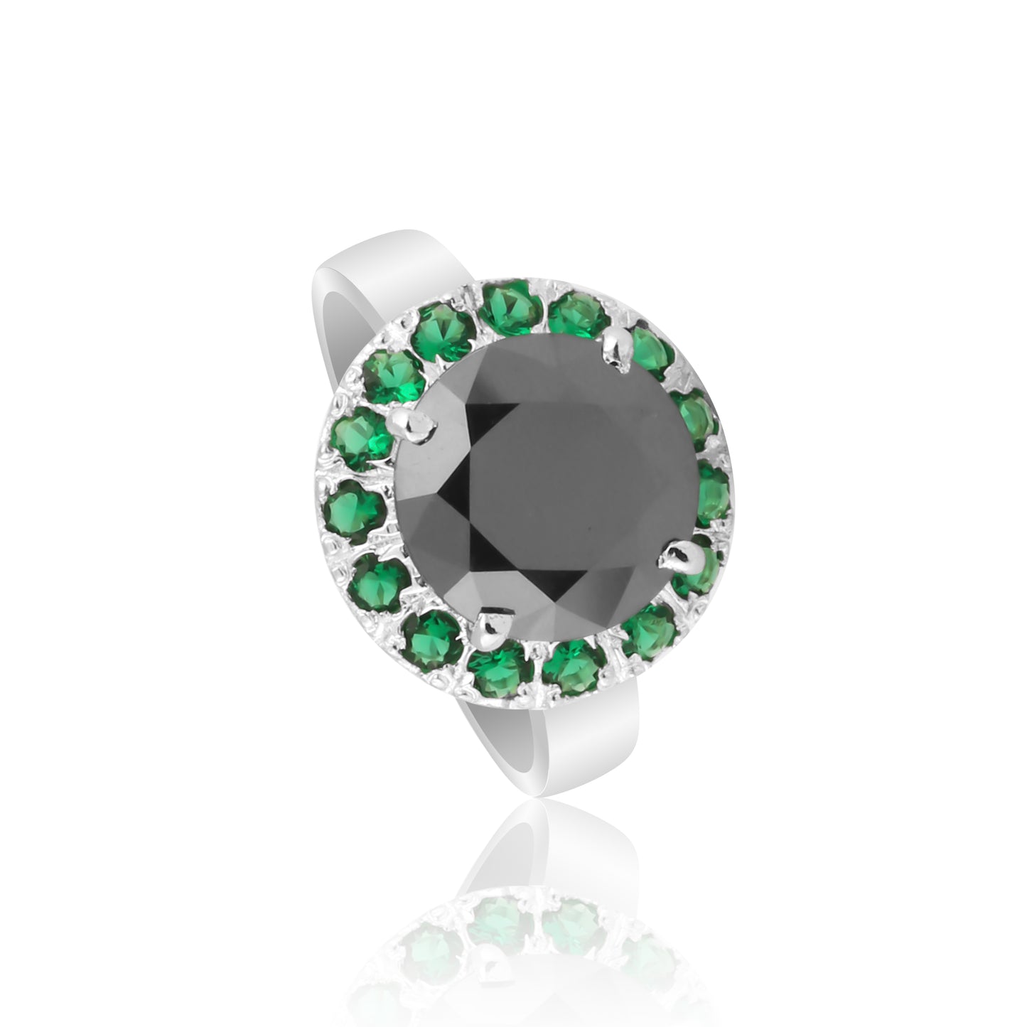 6 Ct. Certified Round Cut Black Moissanite & Sapphire 925 Sterling Silver Ring