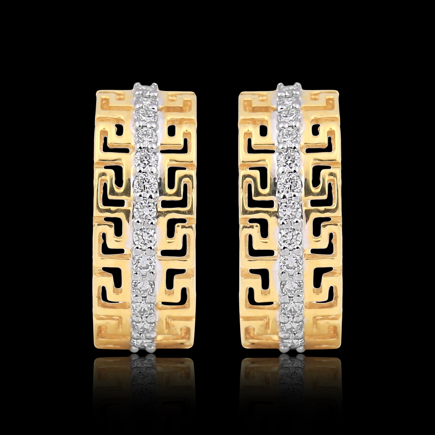 Gold Cubic Zirconia Greek Key Hoop Earrings