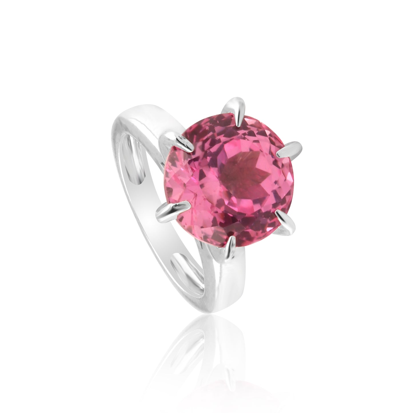 7 Ct. Certified Natural Round Cut Pink Tourmaline 925 Sterling Silver Ring