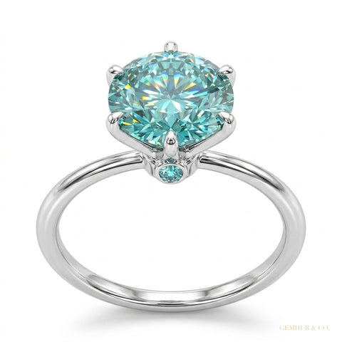 5.00 ct DEW Round Blue Moissanite Solitaire Ring in Certified Jewellery 18K Gold Plated V 18K Gold Plated – white background main image