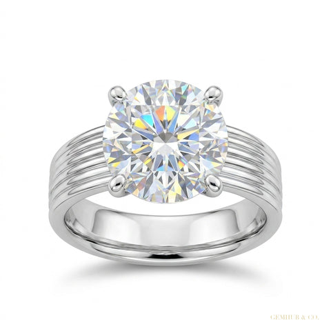 5.00 ct DEW White Round Cut Treated Moissanite Ring in Certified Beauty 18K Gold Plated – white background main image