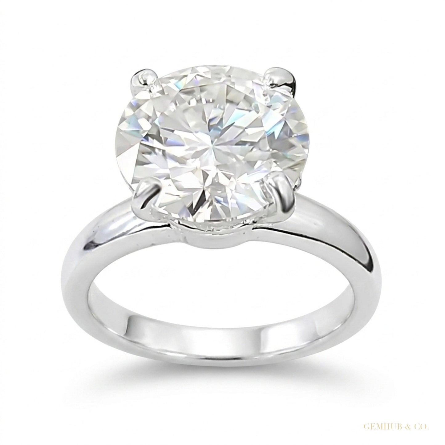5.05 ct DEW Certified Round White Moissanite Solitaire Ring in – Gift 18K Gold Plated V 18K Gold Plated – white background main image