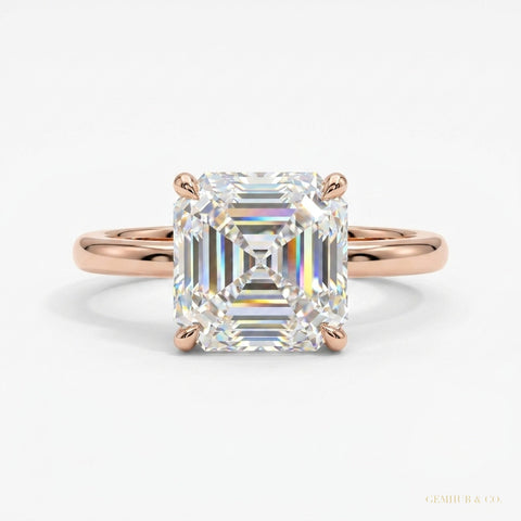 5.20 ct DEW Asscher Cut Moissanite Ring Wedding Gift for Wife Anniversary 18K Gold Plat 18K Gold Plated – white background main image