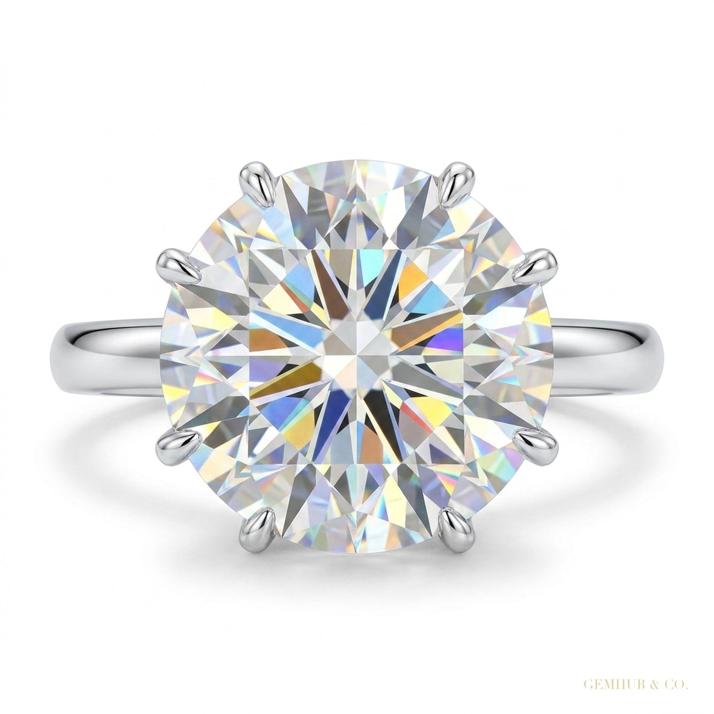 5.20 ct DEW Certified Round Cut F VS1 Moissanite Ring For Gift 18K Gold Plated – white background main image