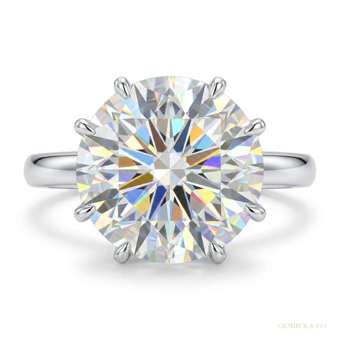 5.20 ct DEW Certified Round Cut F VS1 Moissanite Ring For Gift 18K Gold Plated – white background main image