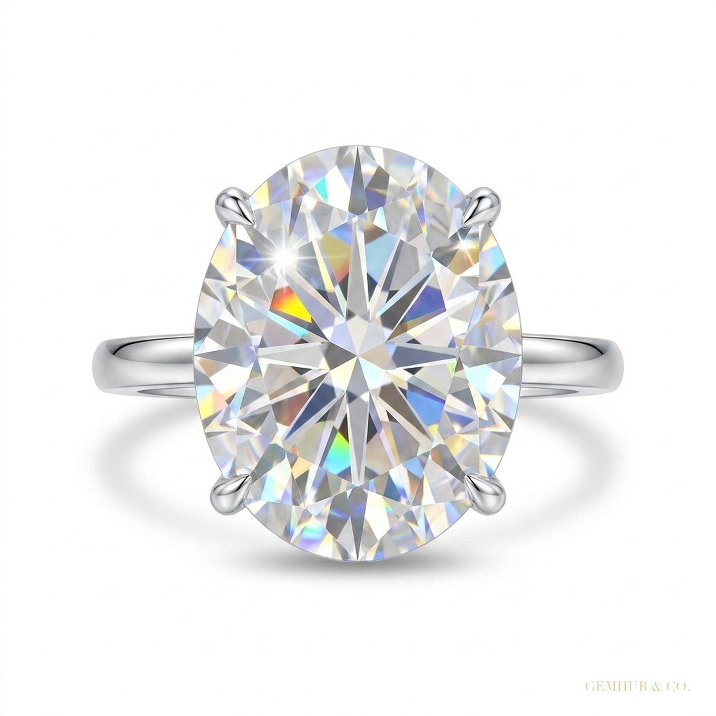 5.20 ct DEW Oval White Moissanite Solitaire Ring – Timeless Gift for Anniversary 18K Go 18K Gold Plated – white background main image