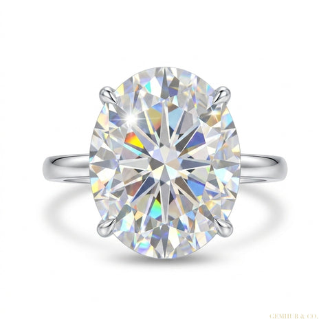 5.20 ct DEW Oval White Moissanite Solitaire Ring – Timeless Gift for Anniversary 18K Go 18K Gold Plated – white background main image
