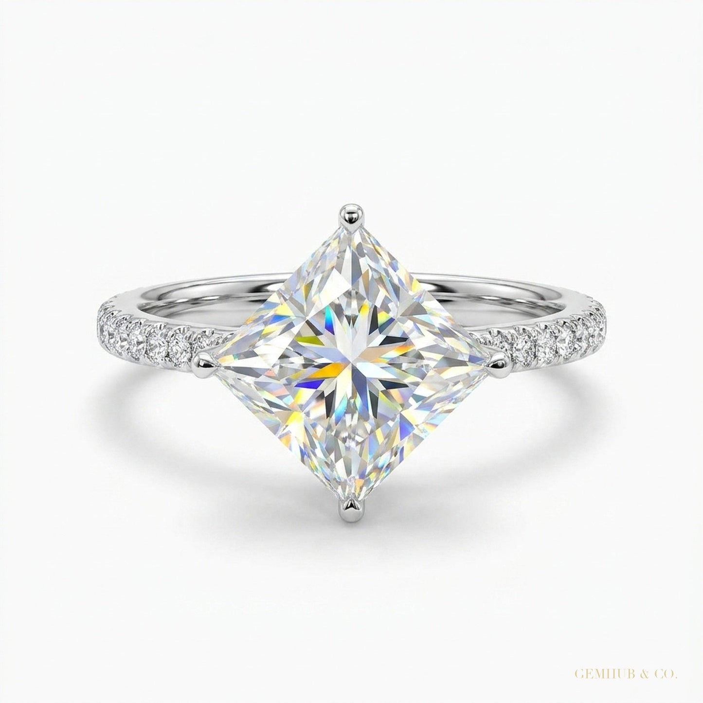 5.25 ct DEW Princess Cut Off White Moissanite Ring Gift for Her Shine 18K Gold Plated V 18K Gold Plated – white background main image