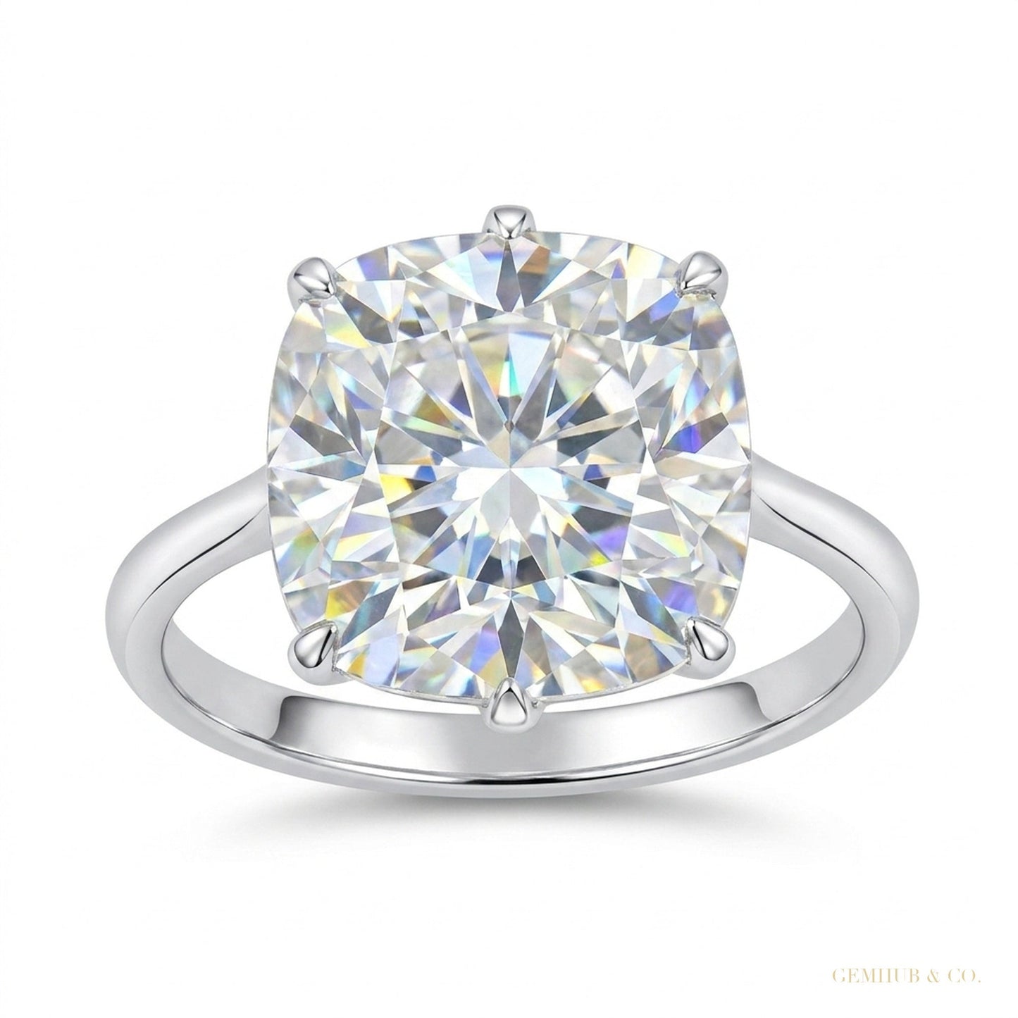 5.45 ct DEW Certified White Moissanite Solitaire Ring – Gift Jewellery in 18K Gold Plated – white background main image