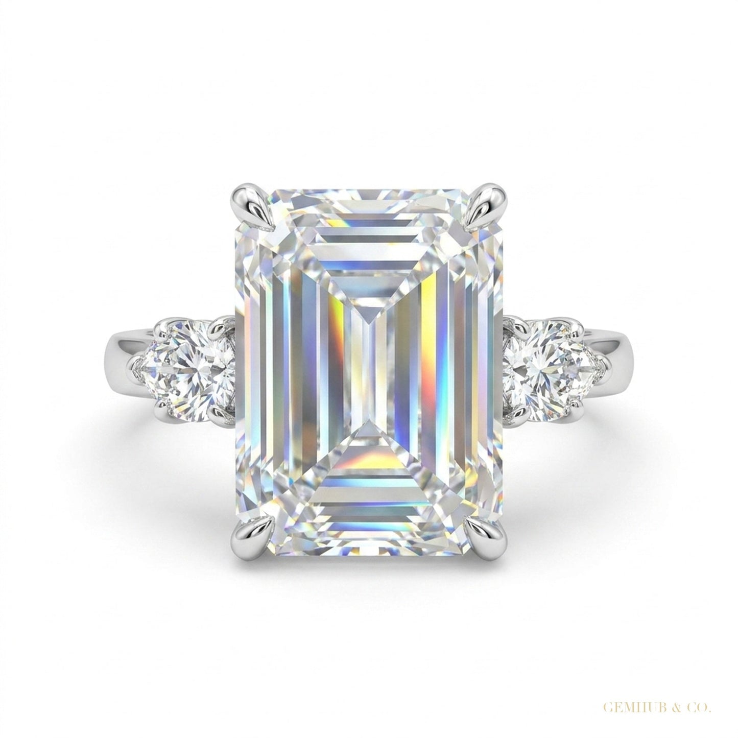 5.70 ct DEW Emerald Cut Off White Moissanite Ring Birthday Gift Wife 18K Gold Plated Ve 18K Gold Plated – white background main image