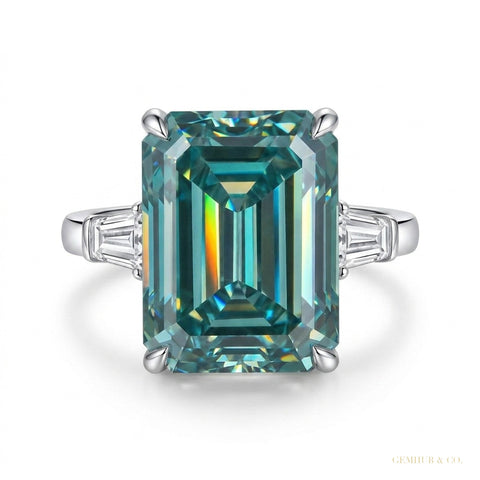 5.85 ct DEW Emerald Cut Blue Moissanite Ring In With Certificate 18K Gold Plated Vermei 18K Gold Plated – white background main image