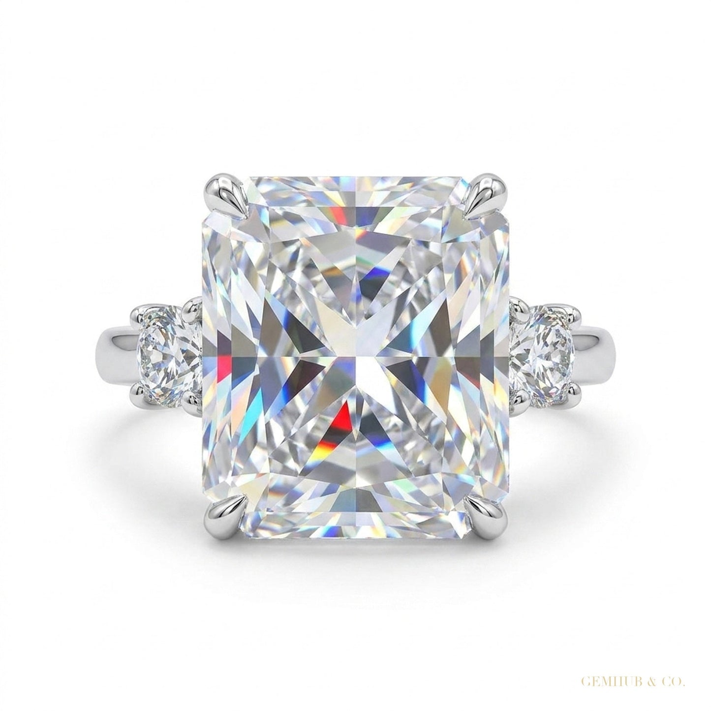 5 ct DEW Certified Radiant Cut White Moissanite Ring For Women 18K Gold Plated – white background main image