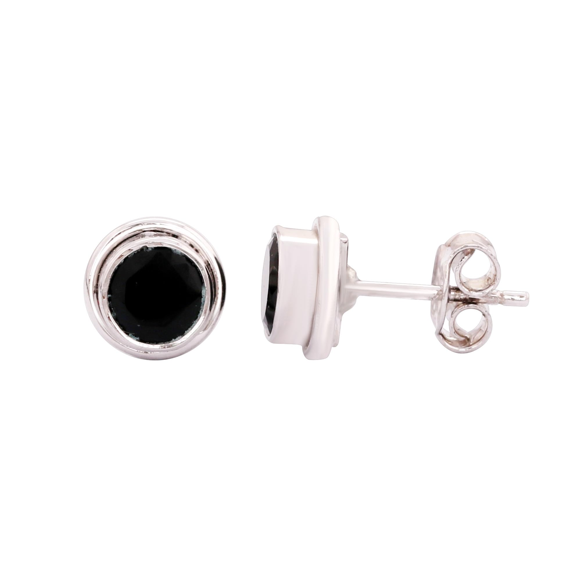 GEMHUB 925 Sterling Silver Gemstone Stud Earrings - Black Agate 6.10 Ct