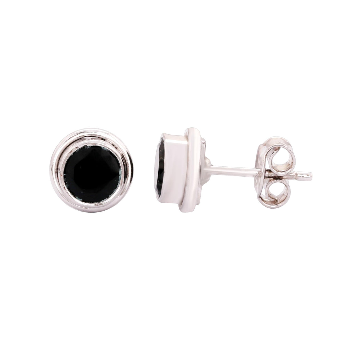 GEMHUB 925 Sterling Silver Gemstone Stud Earrings - Black Agate 6.10 Ct