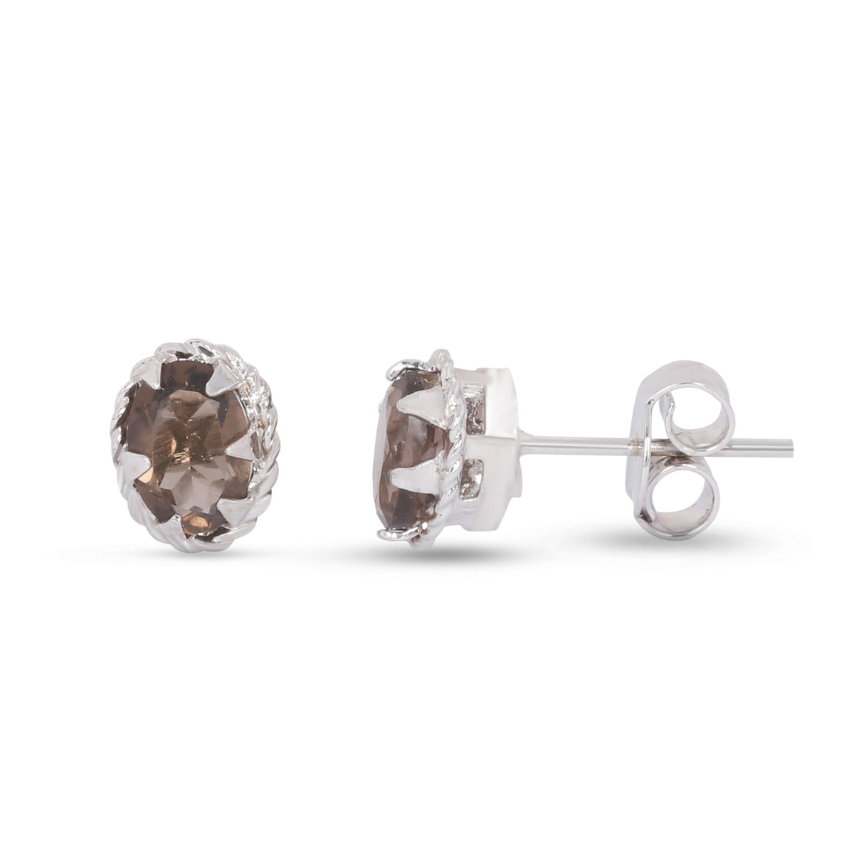 GEMHUB 925 Sterling Silver Gemstone Stud Earrings - Smoky Topaz 3.65 Ct