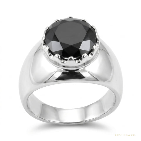 5.20 ct DEW Certified Round Cut Black Moissanite Gold Vermeil Ring For Engagement – white background main image