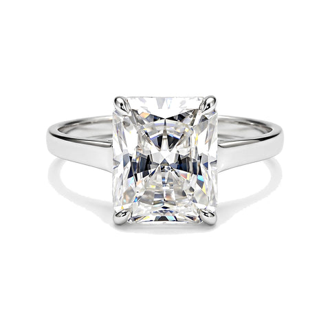 5.36 ct DEW White Moissanite Radiant Solitaire Ring - 18K Gold Vermeil on 925 Sterling Silver