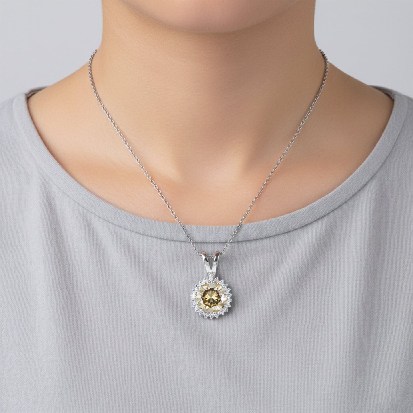 5.70 ct DEW Champagne Moissanite Pendant in Gold Vermeil Certified for Her Gift