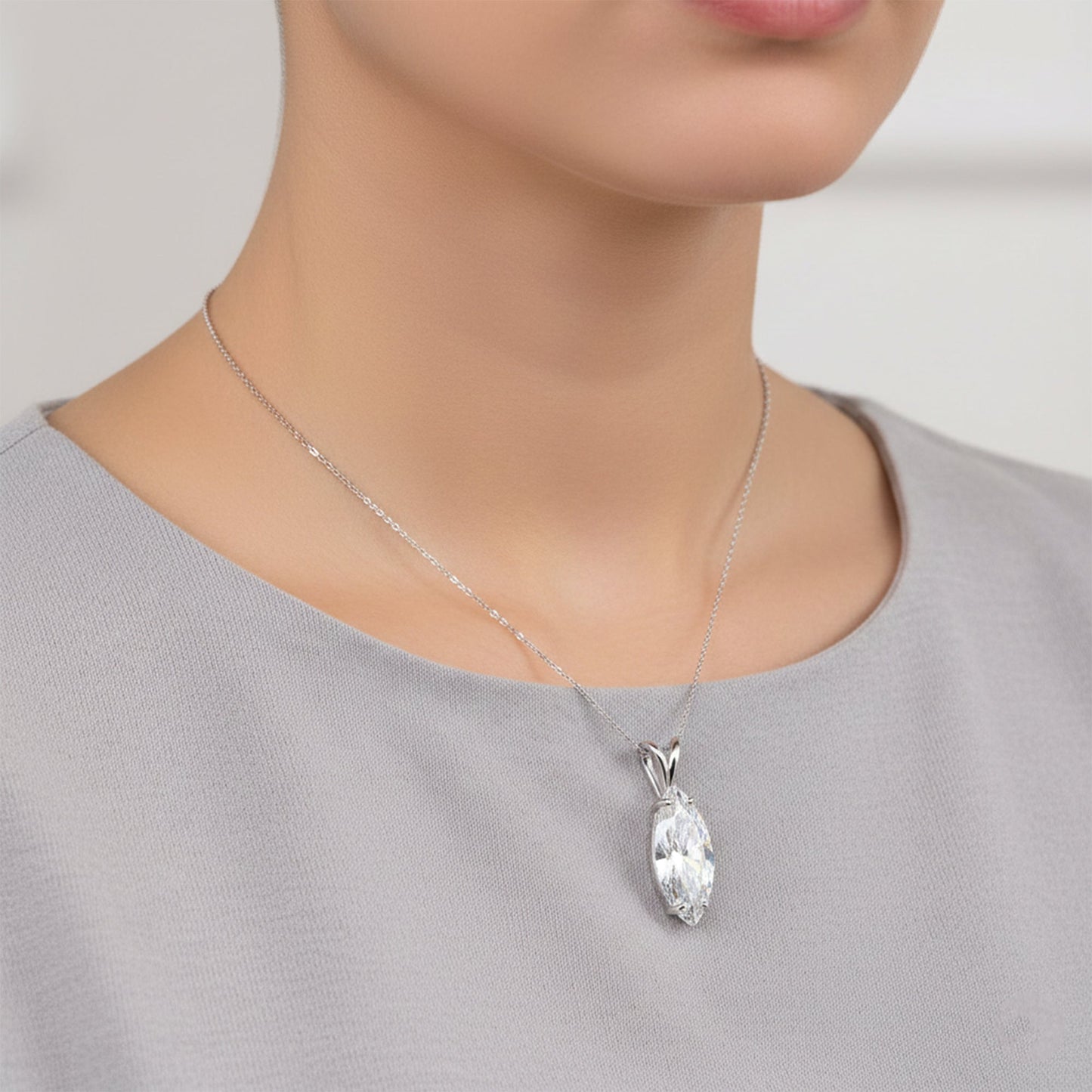 5 ct DEW Marquise Moissanite Pendant in Gold Vermeil Certified for Wedding Gift