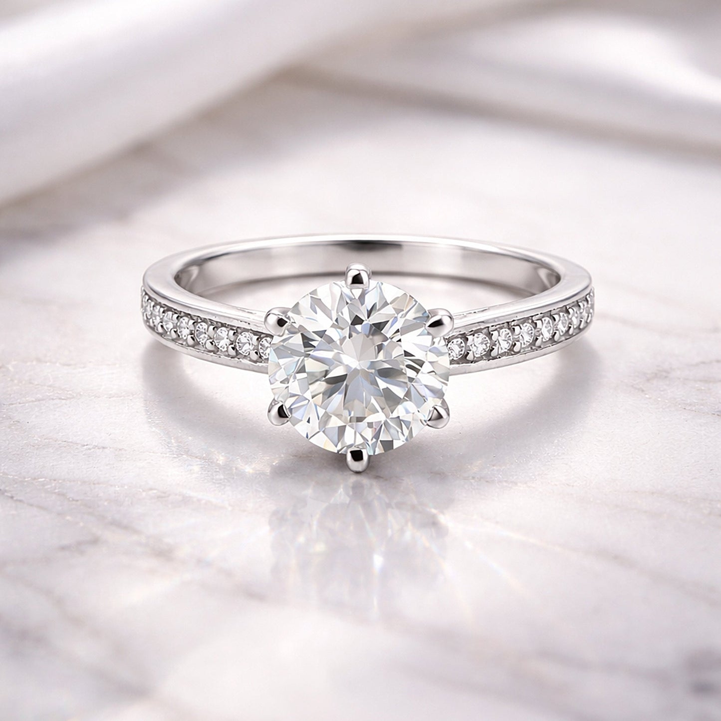 3.20 ct DEW Certified Round Cut White Moissanite Solitaire Ring 18K Gold Plated