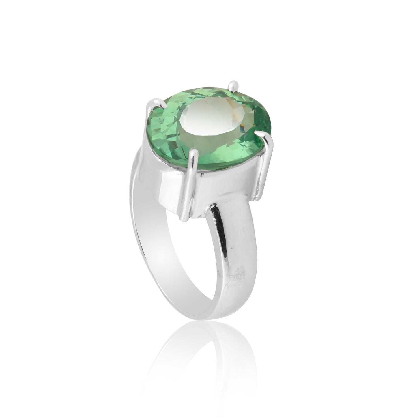 Certified 5-6 Ct. Natural Oval Cut Green Amethyst Ring in 925 Sterling Silver