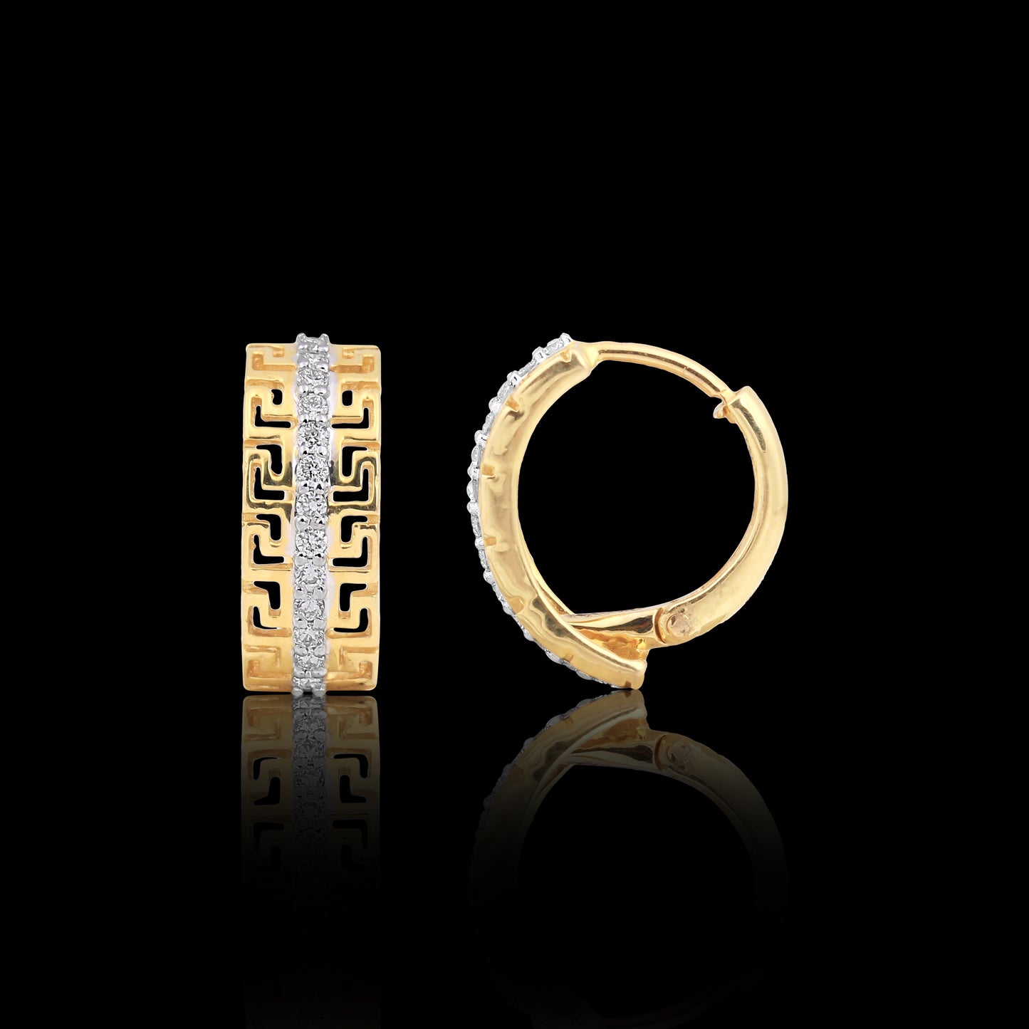 Gold Cubic Zirconia Greek Key Hoop Earrings