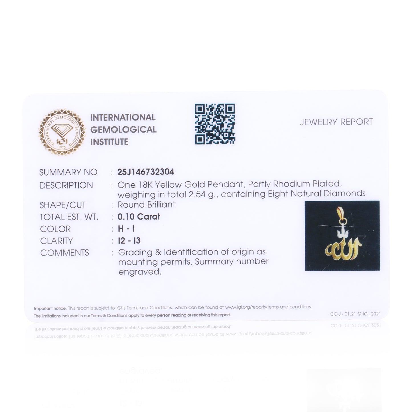 "Allah" Arabic Script Diamond Pendant