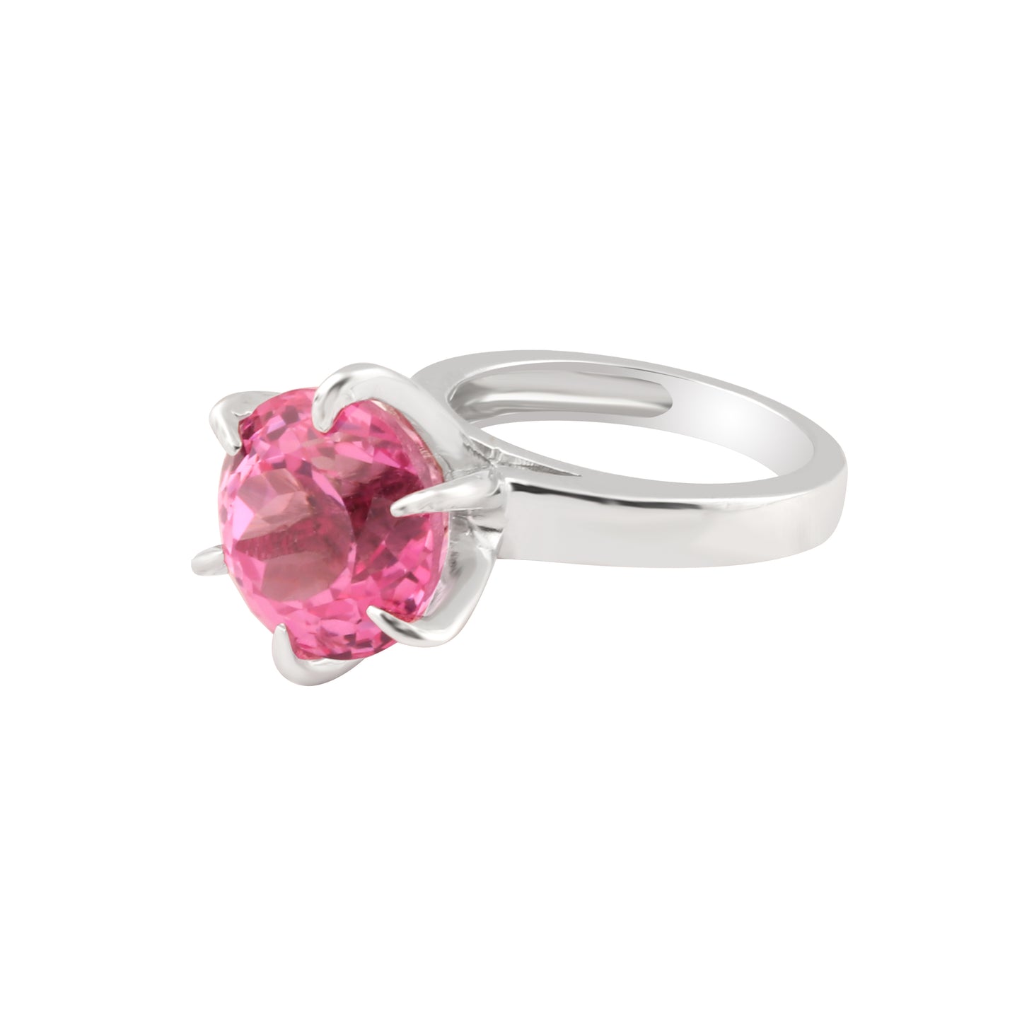 7 Ct. Certified Natural Round Cut Pink Tourmaline 925 Sterling Silver Ring