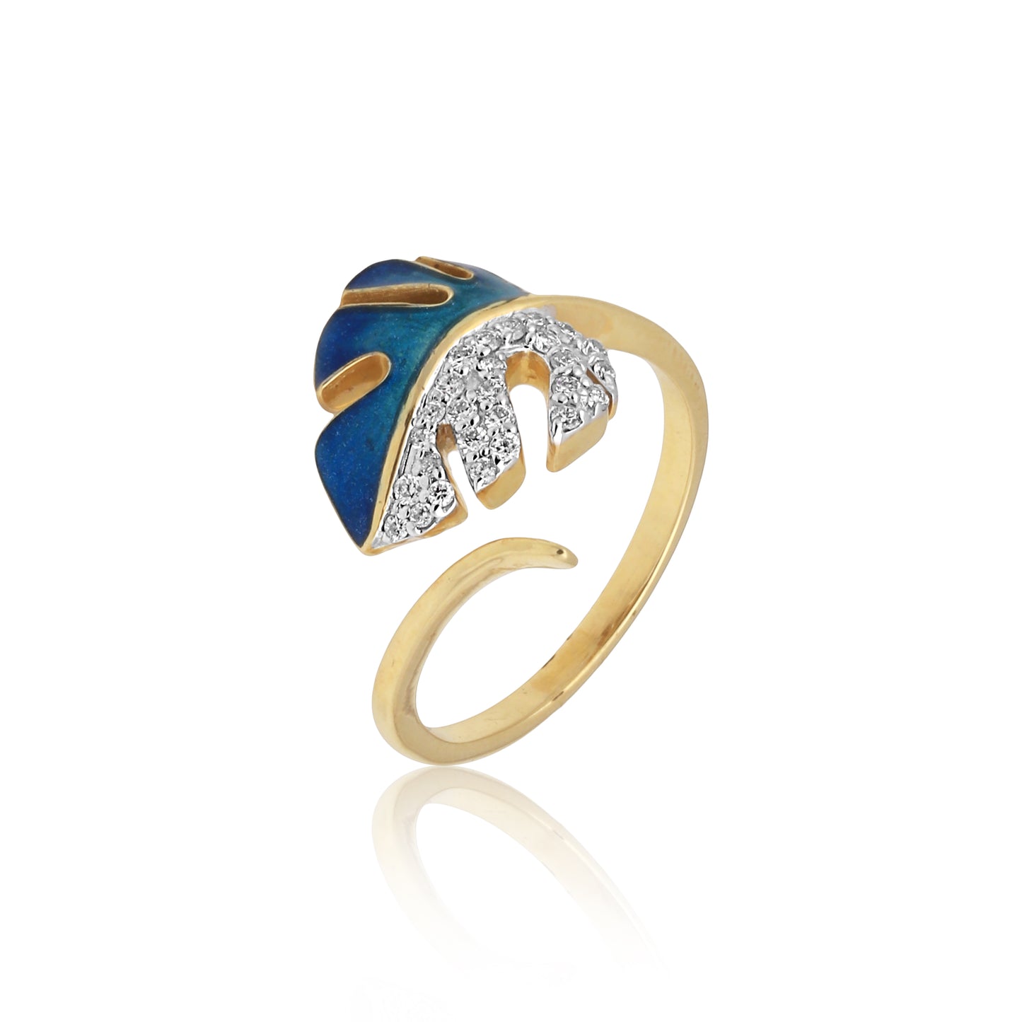 Enamel and Diamond Leaf Ring