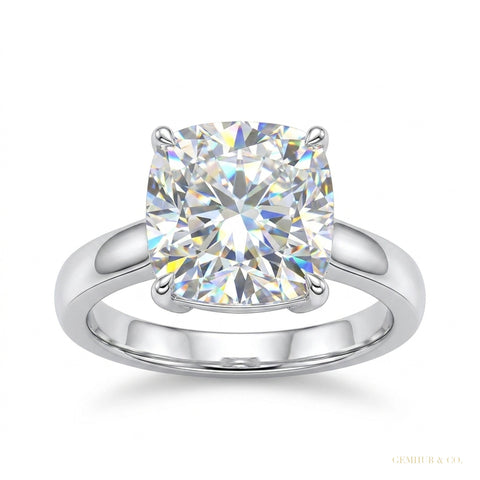 6.10 ct DEW Solitaire Moissanite Ring Engagement Gift Sparkle for Women 18K Gold Plated – white background main image