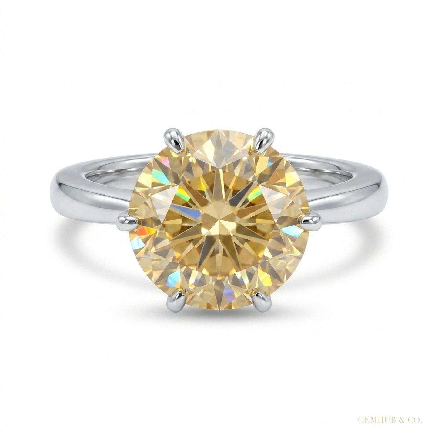 6.50 ct DEW Champagne Moissanite Ring Prong Set Gift for Birthday 18K Gold Plated Verme 18K Gold Plated – white background main image