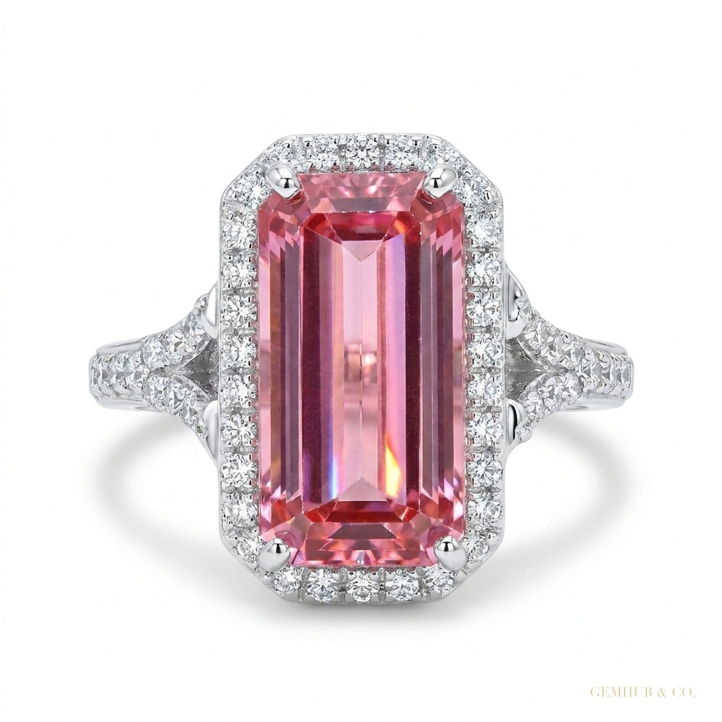 6.50 ct DEW Pink Moissanite Solitaire Ring Luxury Gift for Women Birthday 18K Gold Plat 18K Gold Plated – white background main image
