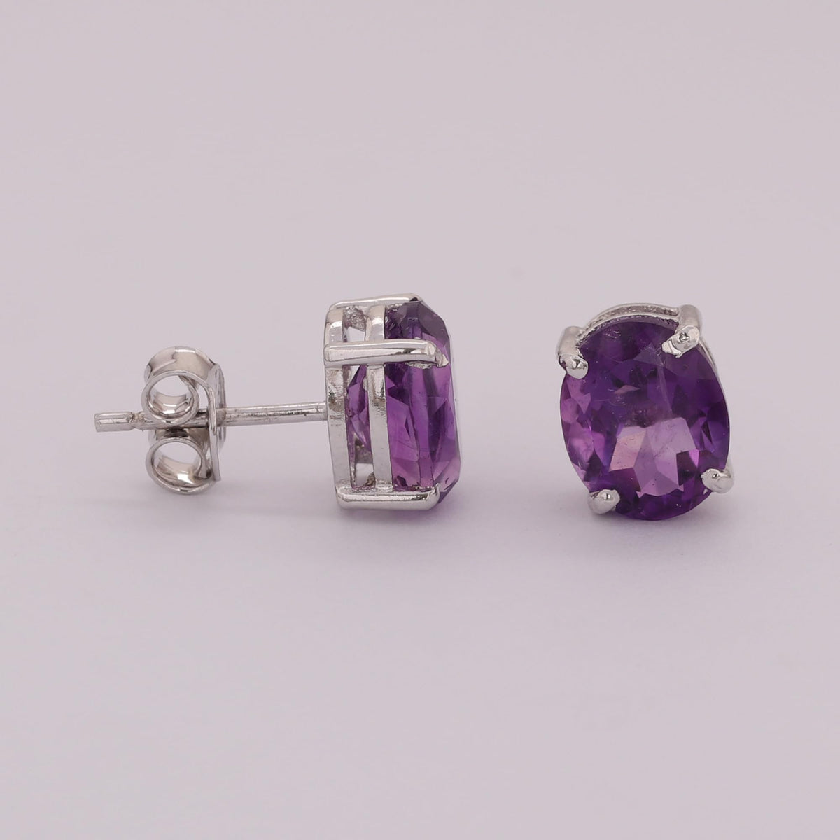 GEMHUB 925 Sterling Silver Gemstone Stud Earrings - Purple Amethyst 7.20 Ct