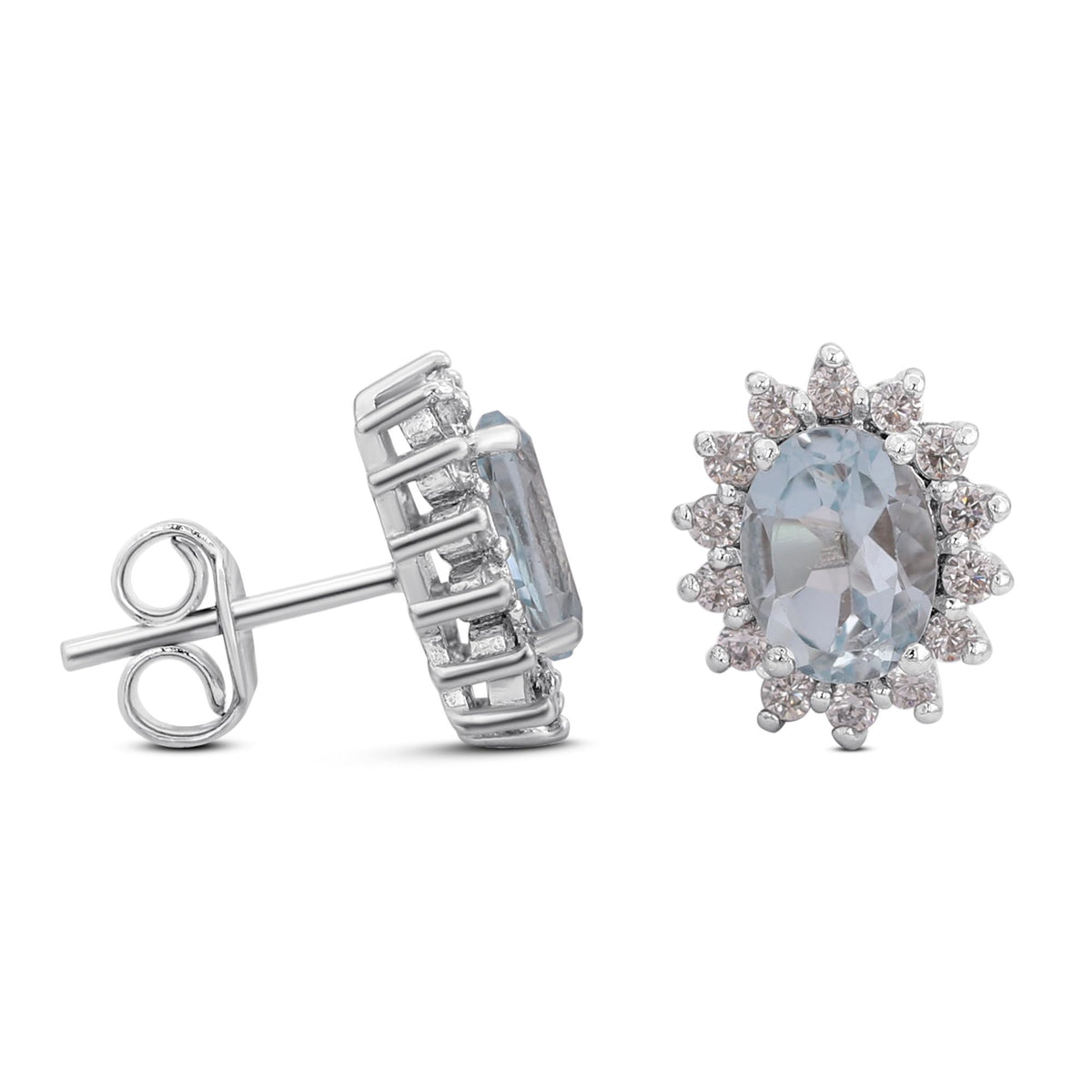 GEMHUB 925 Sterling Silver Gemstone Stud Earrings - Blue Aquamarine 8.85 Ct