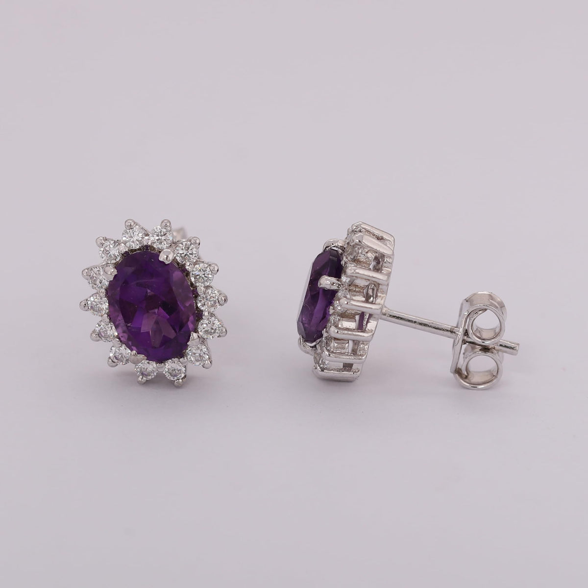 GEMHUB 925 Sterling Silver Gemstone Stud Earrings - Purple Amethyst 8.55 Ct