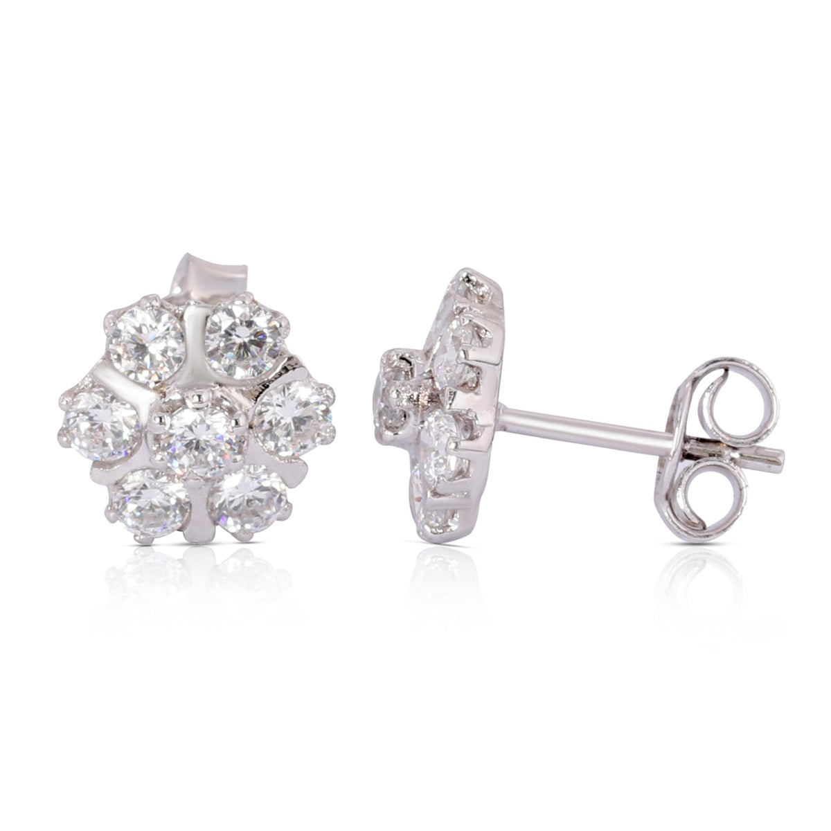 GEMHUB 925 Sterling Silver Gemstone Stud Earrings - White Zircon 6.30 Ct