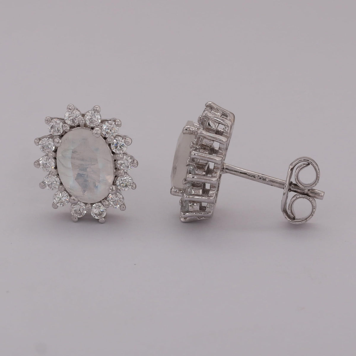 GEMHUB 925 Sterling Silver Gemstone Stud Earrings - White Moonstone 7.95 Ct