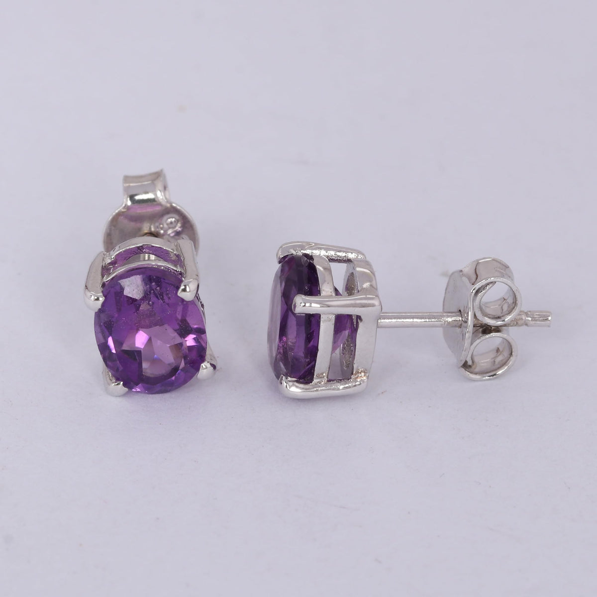 GEMHUB 925 Sterling Silver Gemstone Stud Earrings - Purple Amethyst 5.35 Ct
