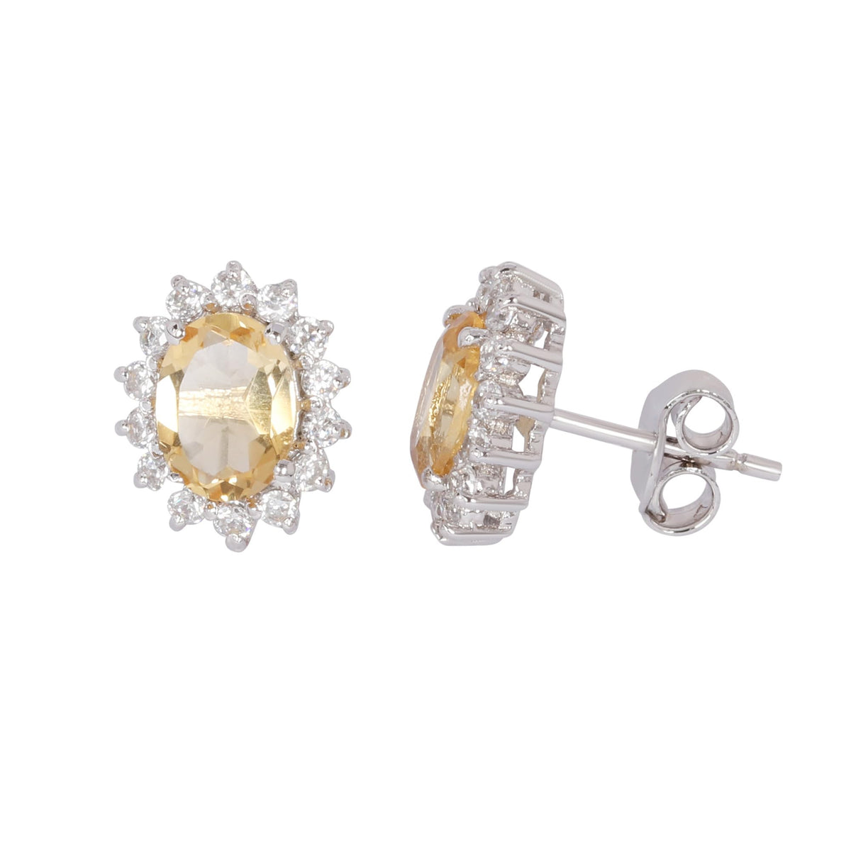 GEMHUB 925 Sterling Silver Gemstone Stud Earrings - Yellow Citrine 8.05 Ct