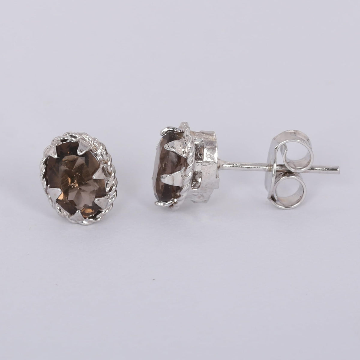 GEMHUB 925 Sterling Silver Gemstone Stud Earrings - Smoky Topaz 3.65 Ct