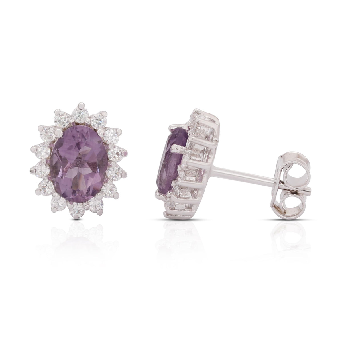 GEMHUB 925 Sterling Silver Gemstone Stud Earrings - Purple Amethyst 7.25 Ct